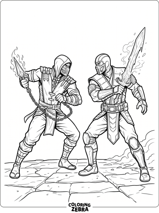 Scorpion versus Sub-Zero in a clean duel scene