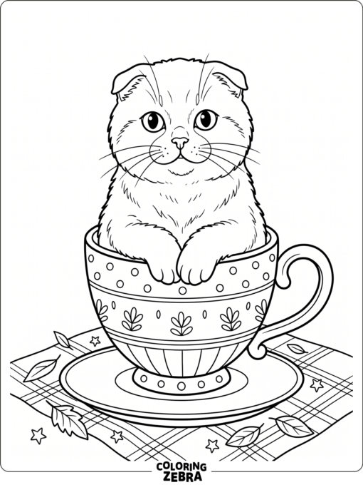 A Scottish Fold cat sitting in a teacup