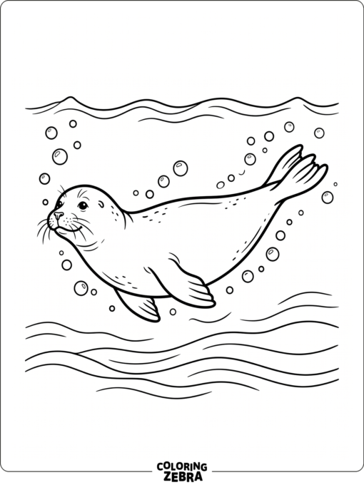 A seal swimming through water with bubbles