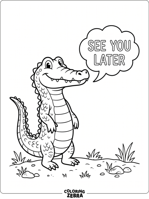 An alligator beside a speech bubble saying see you later
