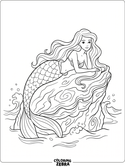 An elegant mermaid reclining on a shell rock