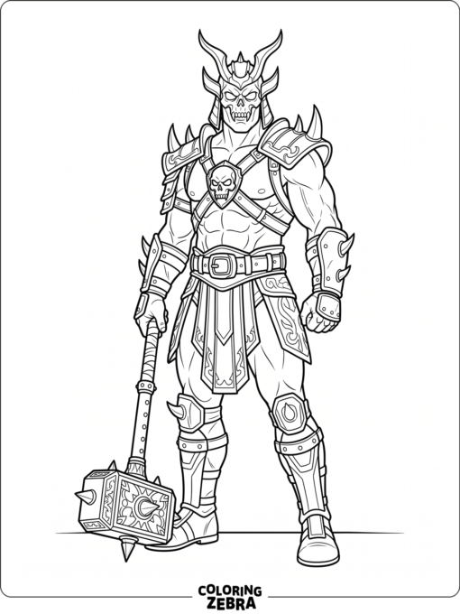 Shao Kahn from Mortal Kombat standing tall with his hammer