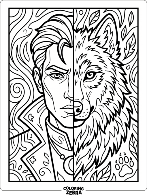 A shape shifter shown in half human and half wolf form