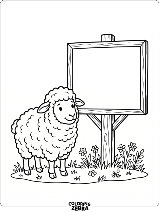 A sheep beside a blank sign