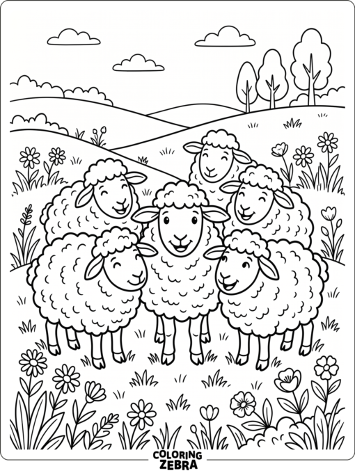 A group of friendly sheep in a meadow