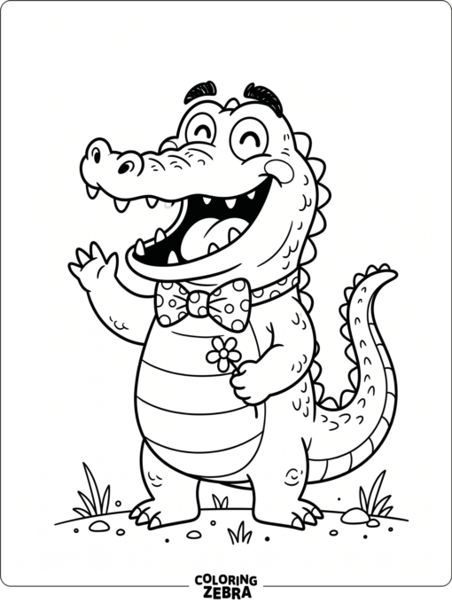A goofy crocodile wearing a bow tie