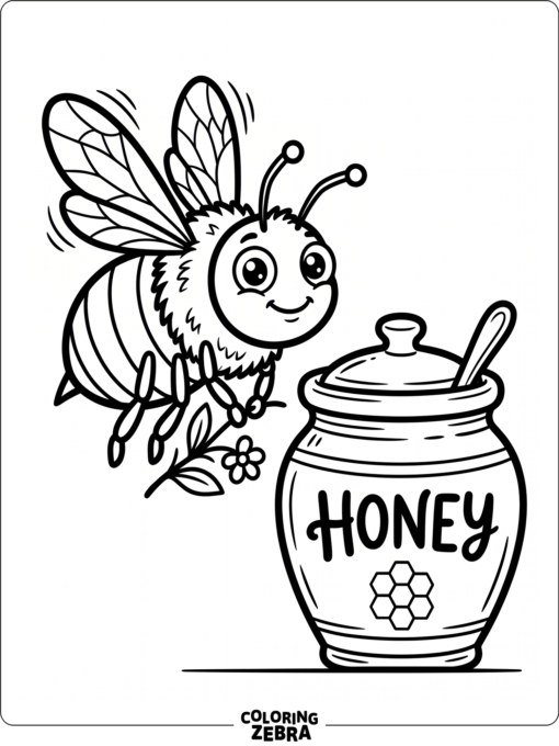 A simple bee next to a honey pot