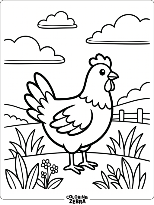 A simple chicken profile with grass tufts