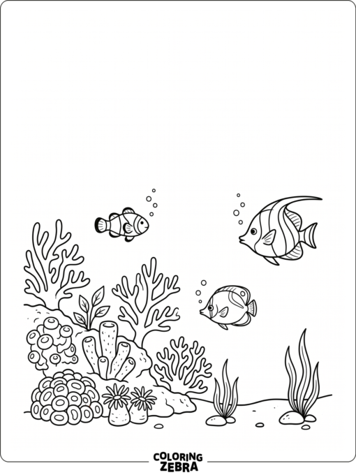 A simple coral reef with fish and open spaces