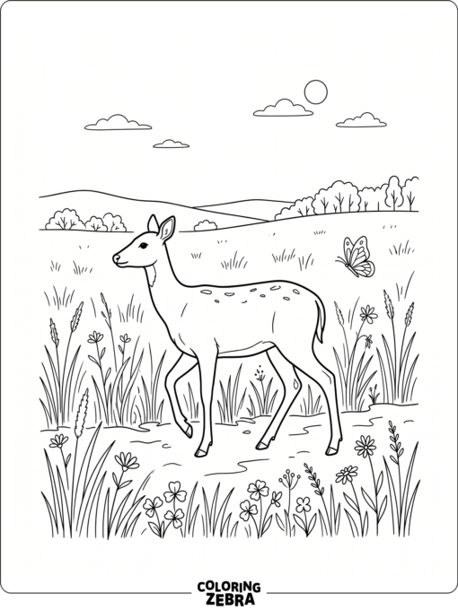 A minimal deer walking through an open meadow