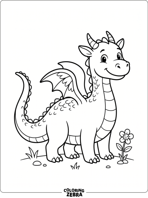 A simple dragon with a flower beside it