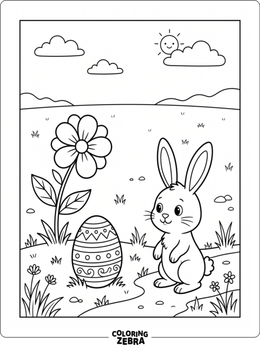 One egg, one bunny, and one flower