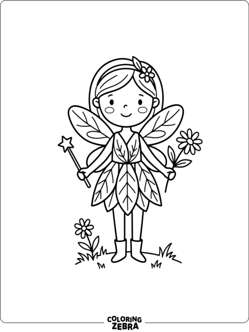 A minimal fairy with a wand and flower