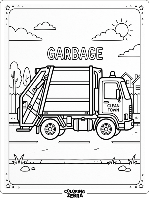 A simple garbage truck with bold outlines