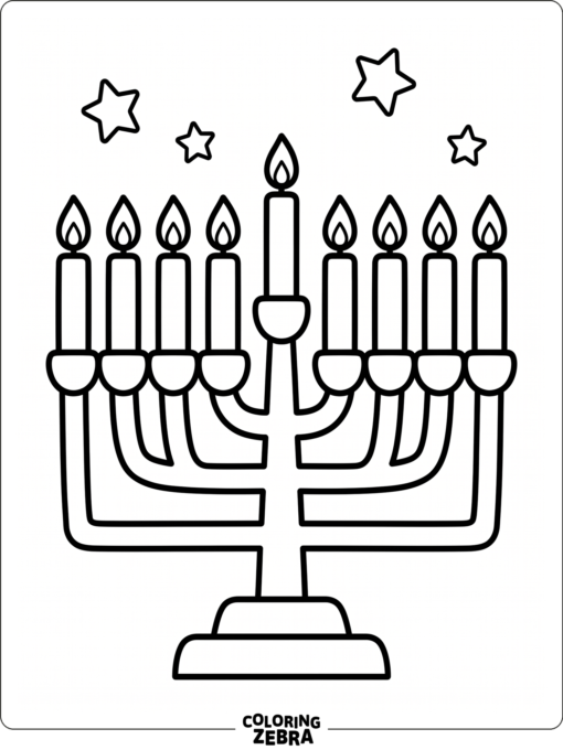 A single menorah with clean outlines and stars
