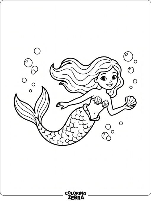 A simple mermaid swimming with bubbles