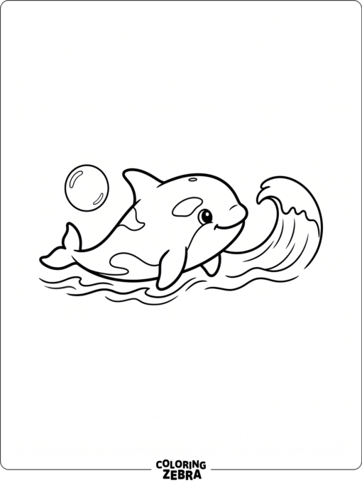 A simple baby orca with one wave and a bubble
