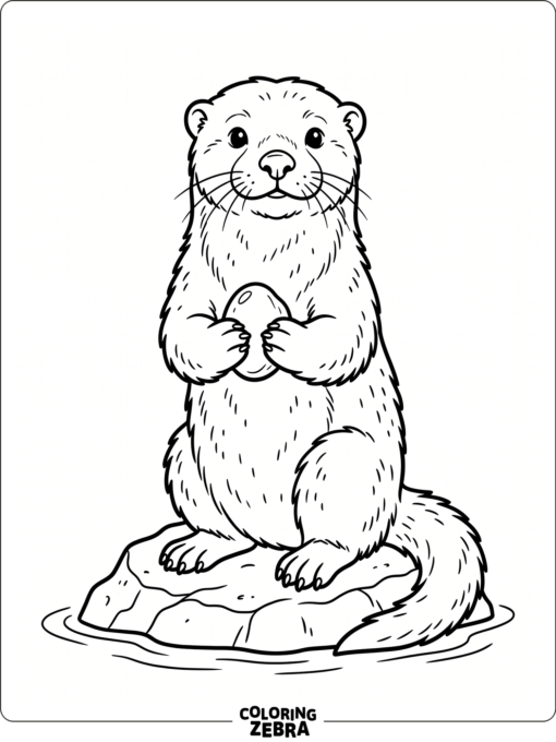 A simple otter sitting with a pebble