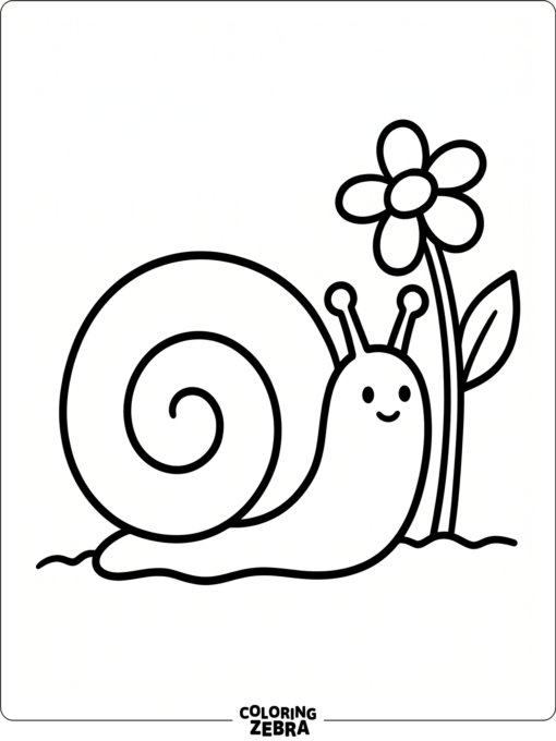 A minimal snail with a rounded shell and one flower