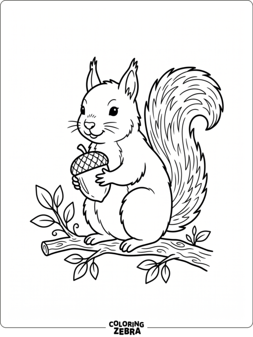 A simple squirrel sits upright with a nut