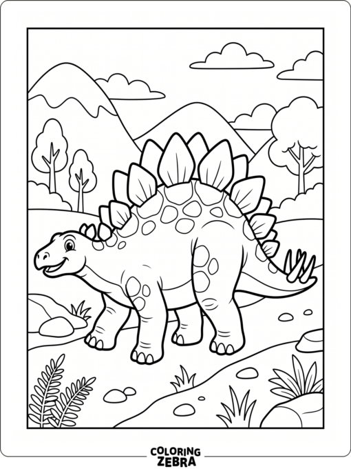 A simple stegosaurus with smooth lines and open spaces