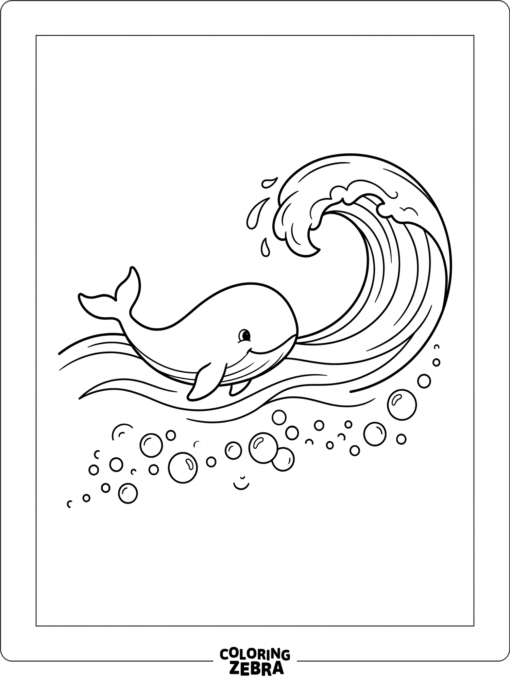 A simple whale swimming with bubbles