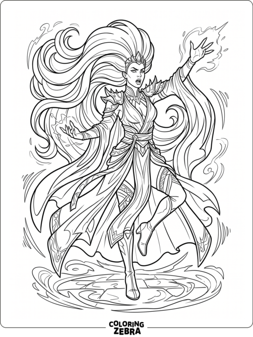 Sindel with long hair and flowing robes