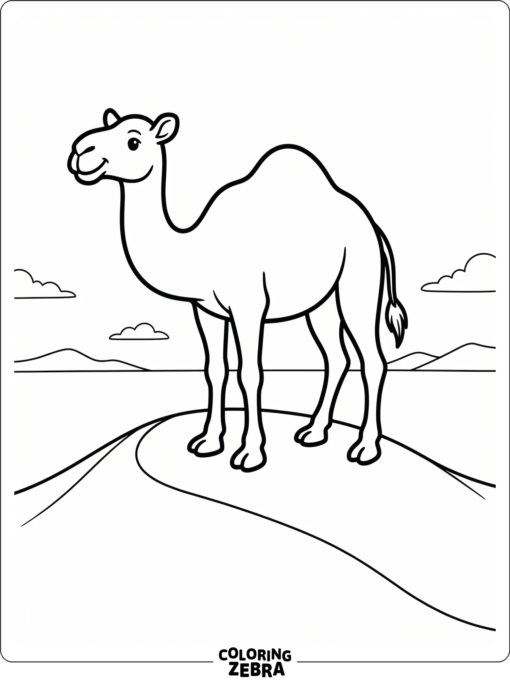 A camel standing on a desert dune
