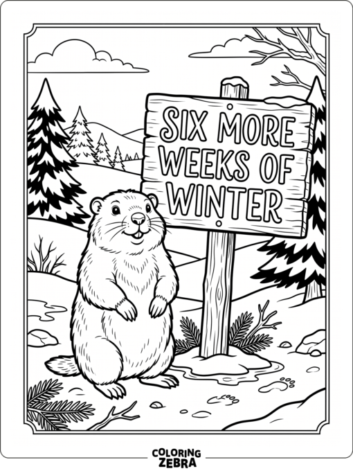 Groundhog with a six more weeks sign