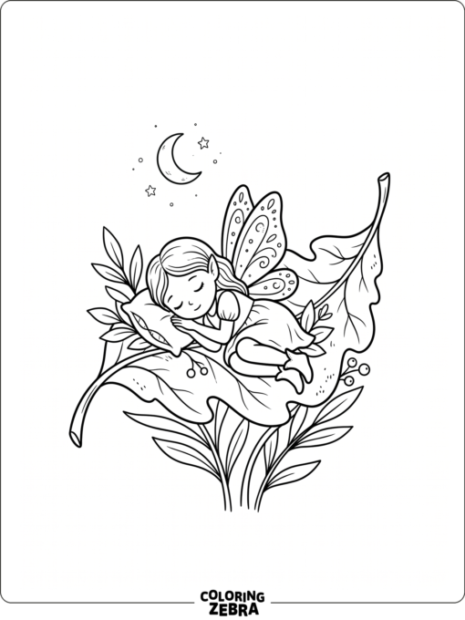 A sleeping fairy on a leaf bed
