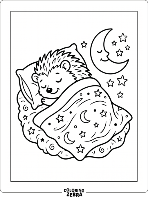 A sleeping hedgehog under a blanket