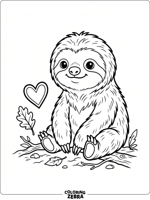An adorable baby sloth beside a heart