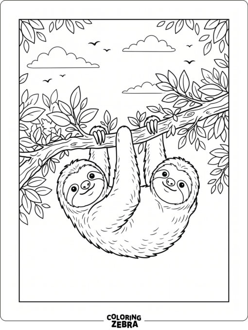 A sloth hanging upside down from a branch