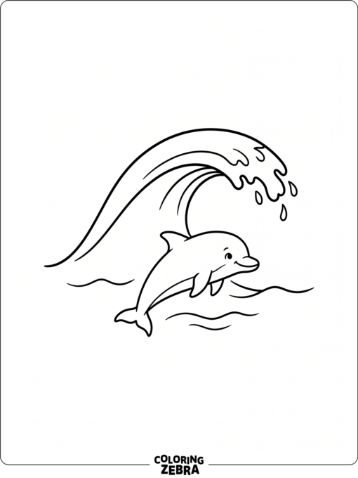 A small dolphin swimming under a wave
