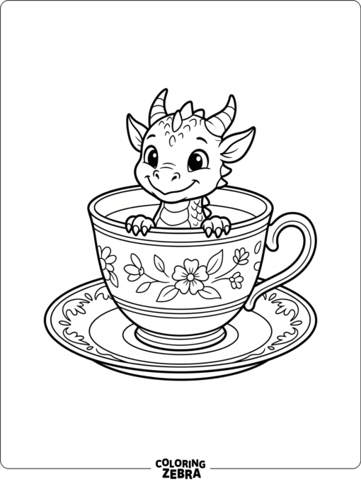 A tiny dragon peeking from a teacup