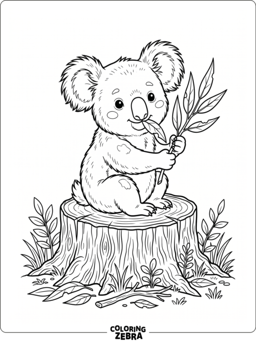 A small koala sitting on a stump