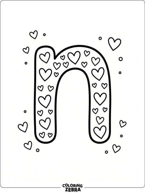 A small lowercase n with hearts and clean lines