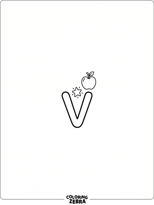 A small letter v with a tiny apple