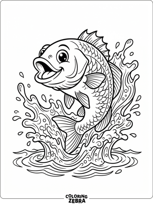 A cheerful cartoon bass fish with big eyes