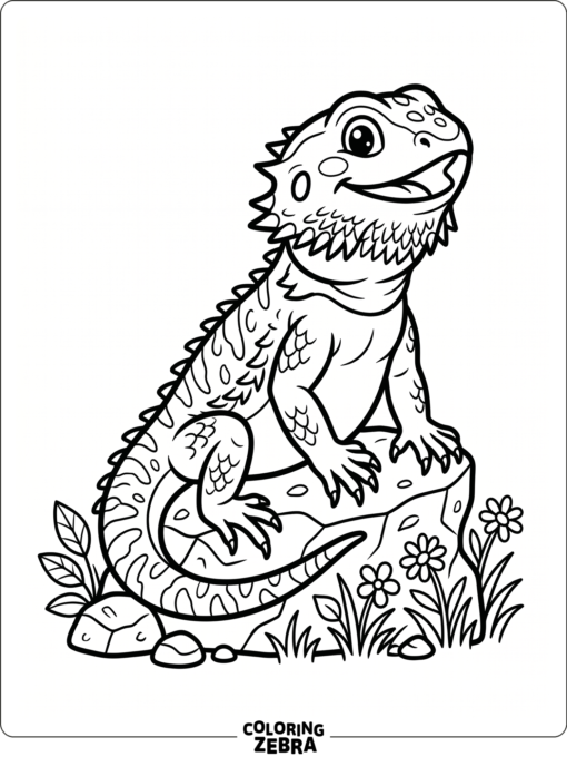 A smiling bearded dragon sitting upright