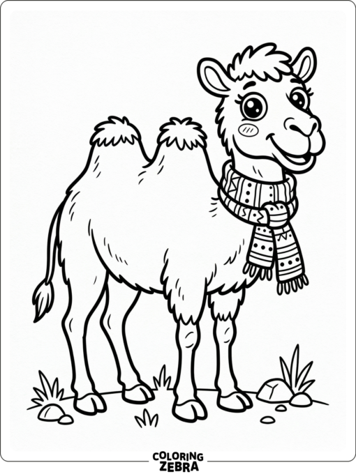 A cute camel with big eyes and a scarf