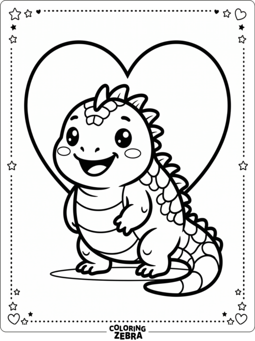 A kawaii iguana with a happy face and tiny feet