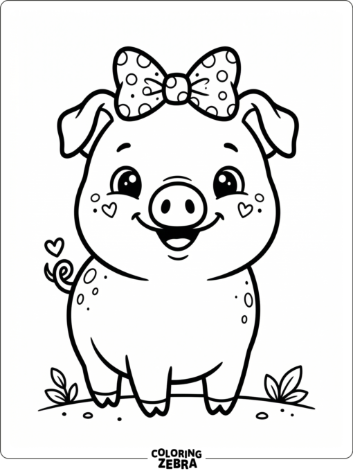 A kawaii pig with a bow and rosy cheeks