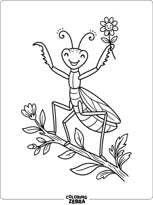 A smiling mantis holding up its arms