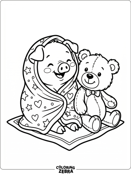 A smiling baby pig wrapped in a blanket