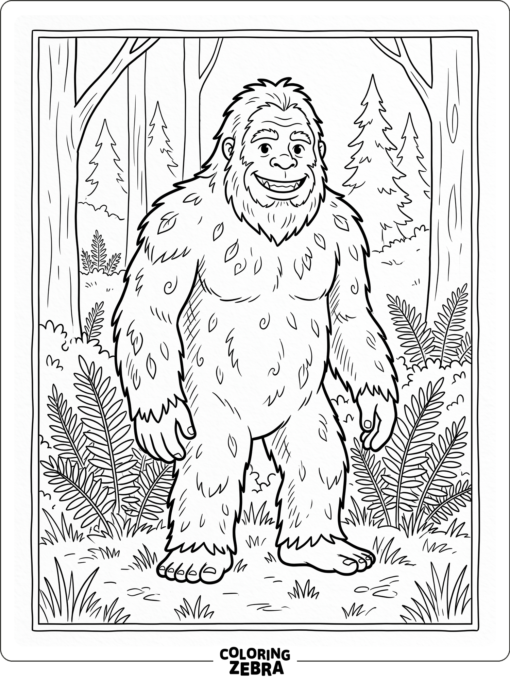 A smiling sasquatch standing in a clearing