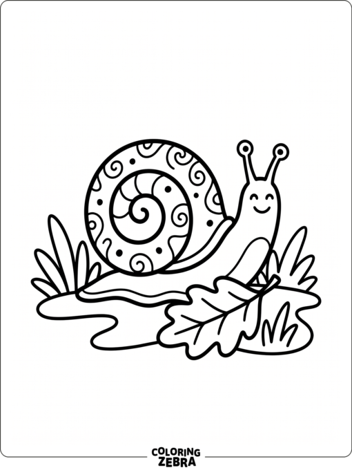 A snail on a blank page with grass and a leaf