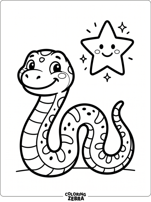 A smiling snake beside a star with a clean background