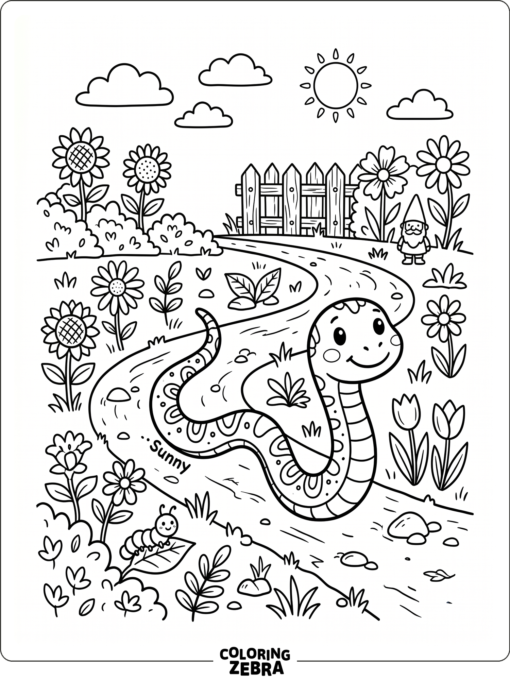 A friendly snake winding along a garden path