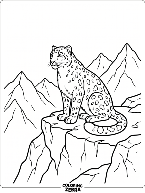 A snow leopard perched on a rocky ledge